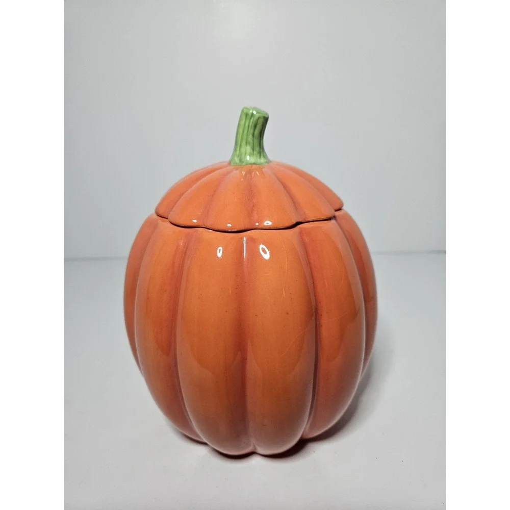 Hallmark Halloween Pumpkin Ceramic Cookie Jar Jack O Lantern Spider Vintage 7in